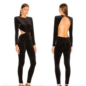 DUNDAS X REVOLVE Aurora Jumpsuit Embellished Velvet Cutout Black Sz Extra Large